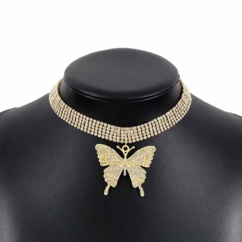 occidental style trend fully-jewelled butterfly pendant necklace  retro elegant more row claw chain clavicle cha