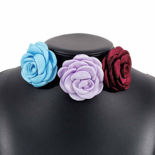 (blue + Burgundy+purple)occidental style retro rose brooch two necklace  elegant Cloth flowers removable chain