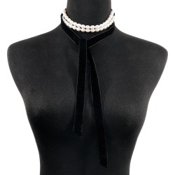  retro Pearl belt necklace  temperament elegant velvet belt clavicle chain
