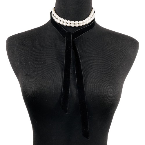  retro Pearl belt necklace  temperament elegant velvet belt clavicle chain