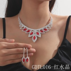  occidental style necklace set fashion high-end crystal necklace earrings two