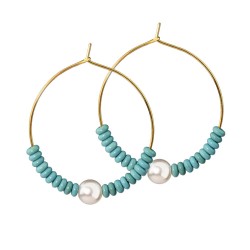 occidental style turquoise beads Pearl earrings woman gold circle temperament ..