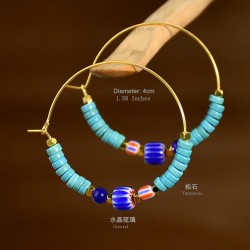  color turquoise beads circle earrings woman occidental style exaggerating fas..