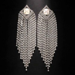  fashion Rhinestone tassel ear stud  occidental style personality Pearl earrin..