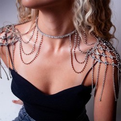Rhinestone chain  punk multilayer tassel chain  stage watch-face chain