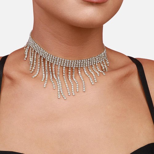  new fashion tassel necklace  occidental style Rhinestone clavicle chain necklace