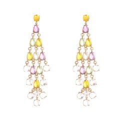 occidental style summer fashion retro color gem long style tassel Alloy earrin..