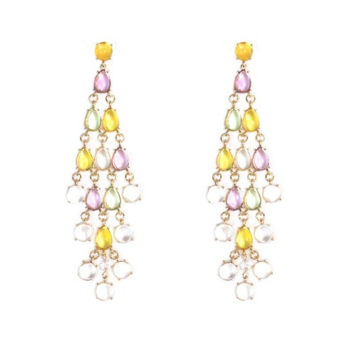occidental style summer fashion retro color gem long style tassel Alloy earring woman personality all-Purpose