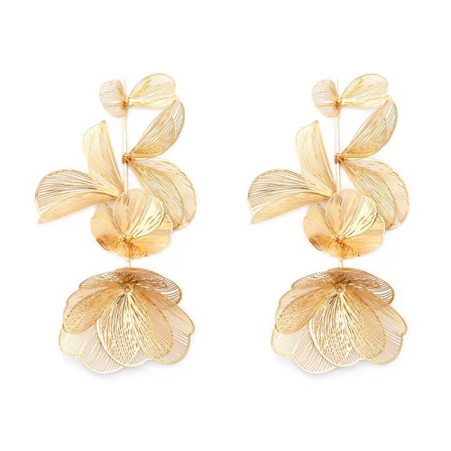 occidental style retro palace wind gold hollow three-dimensional petal Alloy flowers earrings Earring woman