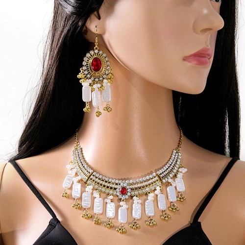 occidental style luxurious Rhinestone set  exotic customs ethnic style tassel necklace retro temperament e