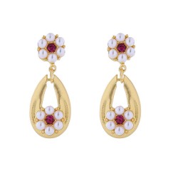 silver medium gold diamond Pearl flowers earrings woman retro fashion temperam..