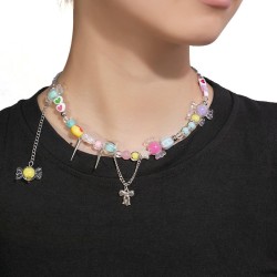 summer day color more girl necklace  sweet rainbow candy beads bow bracelet love clavicle chain