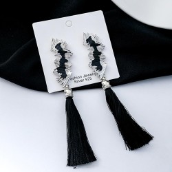 silver new medium medium temperament earrings  retro high black long style tas..