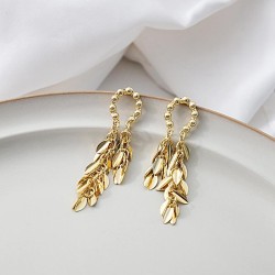 Korean style Metal leaves tassel earrings  brief high earring occidental style..