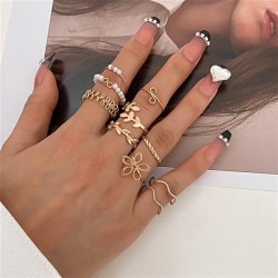 occidental style retro mosaic Pearl set ringins wind flowers leaves creative r..