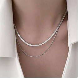  Double layer snake chain necklace woman occidental style high samll retro gol..