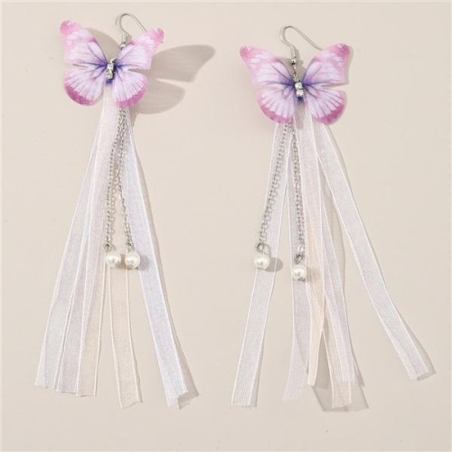 E long style tassel woman occidental style butterfly earrings woman Earring Pearl pendant ribbon wind woman