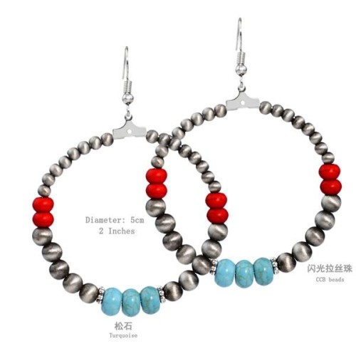  beads turquoise earrings woman ethnic style big circle Earring retro