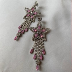 occidental style Five-pointed star tassel earrings  trend all-Purpose diamond ..