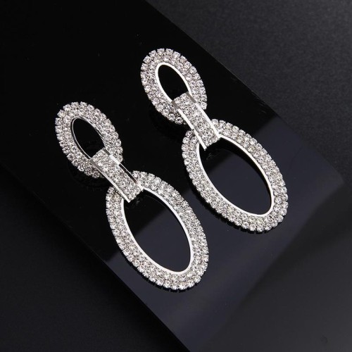  new  Rhinestone earrings flash diamond geometry Oval stage watch-face EarringE
