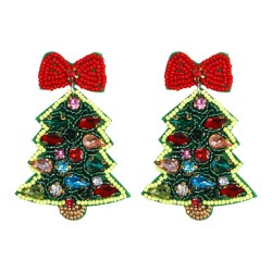 occidental style creative bow christmas tree diamond handmade beads earring wo..