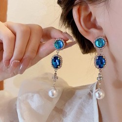 silver diamond Pearl tassel ear stud necklace retro palace wind earrings Earri..