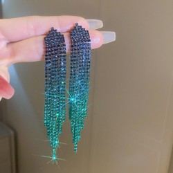 silver diamond color triangle drop tassel earrings occidental style exaggerati..
