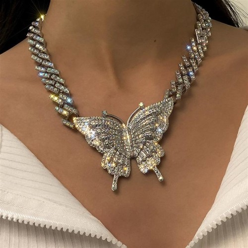 occidental style  fully-jewelled buckle chain  punk exaggerating diamond big butterfly