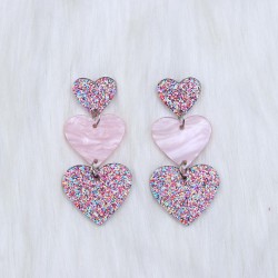 three love splice ear stud earrings color gradual change heart-shaped Acrylic ..