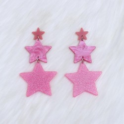 three star earrings long style occidental style fashion Five-pointed star Acry..