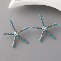 occidental style brief personality starfish Pearl ear stud Alloy diamond Earri..