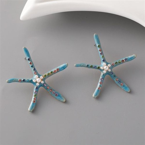 occidental style brief personality starfish Pearl ear stud Alloy diamond Earring