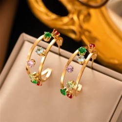 occidental style stainless steel color zircon Earring tassel high temperament ..