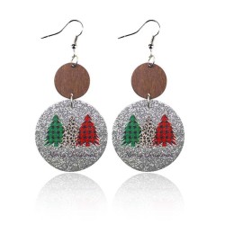 christmas Round leather earrings frostingPU christmas tree occidental style