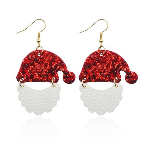 christmas Santa Claus christmas leather sequin splice earrings earring occidental style