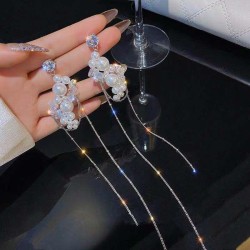 silver diamond crystal long style tassel earrings woman occidental style perso..