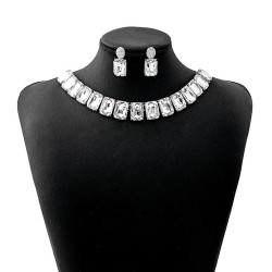 occidental style luxurious crystal square set  fashion temperament necklace ex..
