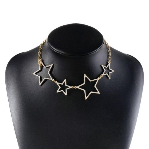  fashion Five-pointed star flash diamond necklace  retro elegant geometry star Alloy clavicle chain