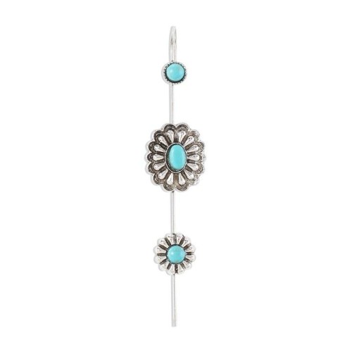 E Bohemia three-dimensional flower watch-face ear stud  retro geometry long style Earring personality embed turq