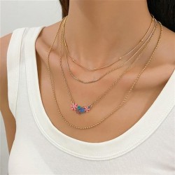 occidental style color enamel flowers necklace set samll temperament small fre..