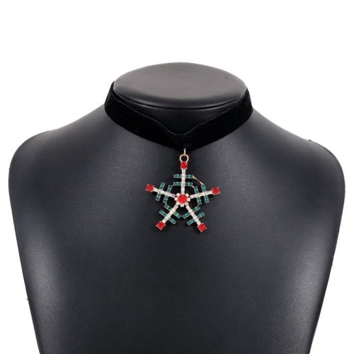 christmas trend  retro velvet diamond snowflake christmas tree pendant necklace woman