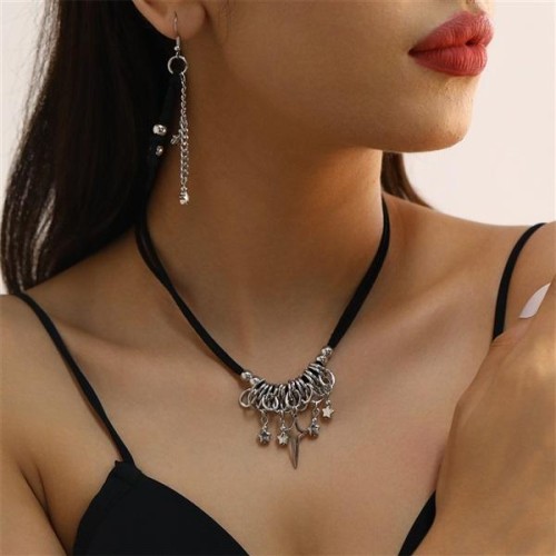 occidental style day woman necklace ear stud set retro fashion Five-pointed star necklace