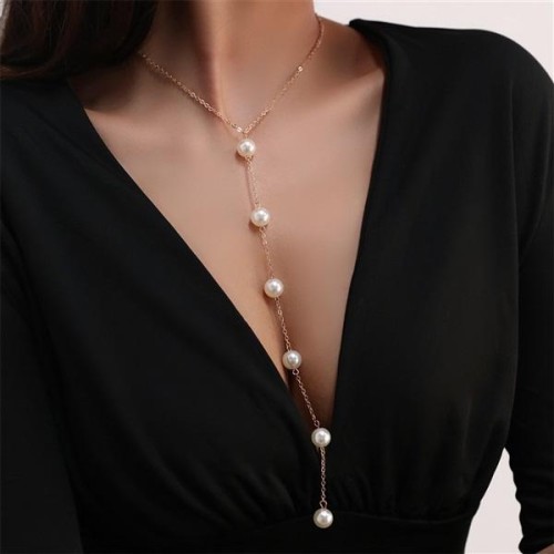  occidental style fashion brief Pearl necklace woman sweater chain girl student long necklace