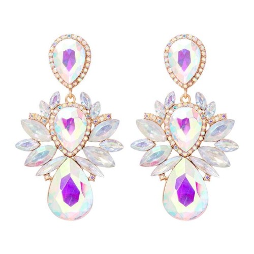occidental style fashion geometry Alloy embed colorful diamond retro temperament exaggerating earrings woman 