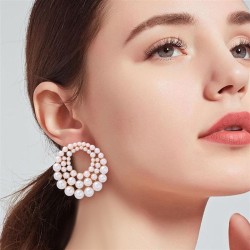 ins wind temperament elegant woman earrings geometry cirque Pearl earrings