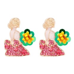 cartoon flower girl lovely woman fashion Street Snap earrings diamond ear stud..
