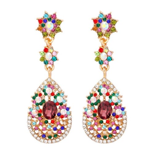 occidental style fashion drop Alloy embed colorful diamond retro temperament exaggerating earrings woman tren