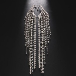 black ear stud high fully-jewelled tassel Ear clip exaggerating Earring woman ..