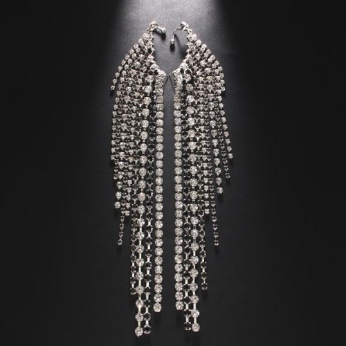 black ear stud high fully-jewelled tassel Ear clip exaggerating Earring woman Earrings