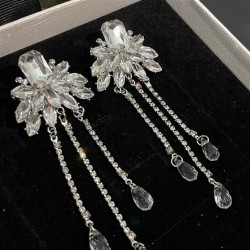 silver diamond square earrings high fashion long style drop tassel earring sam..